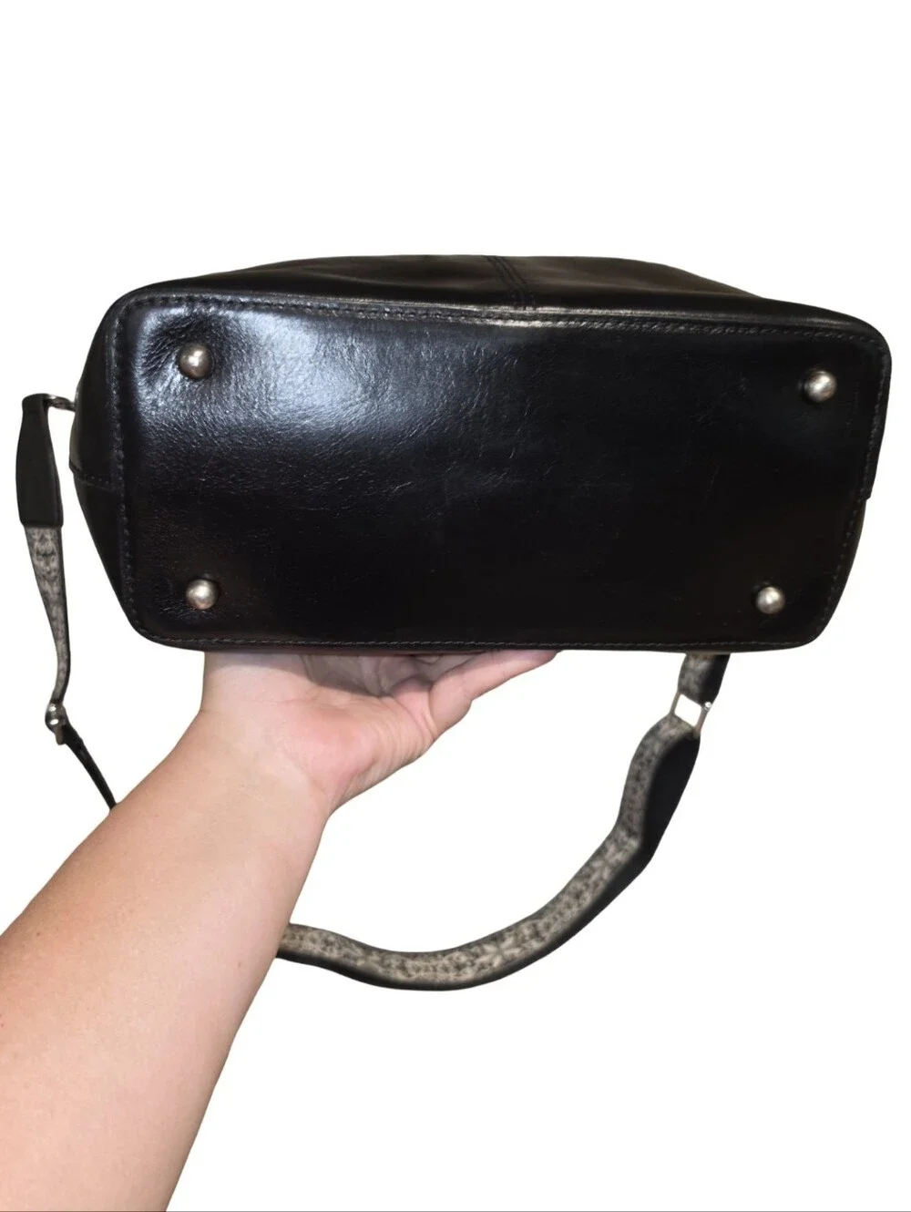 Patricia Nash Black Leather Crossbody Tote Bag Floral Detachable Strap